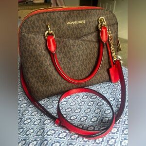 Michael Kors Red and Brown Satchel